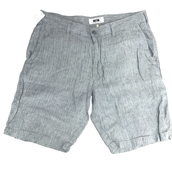 Joseph Abboud Mens 36W 100% Linen Shorts Flat Front Gray w/Blue White Stripes - Picture 1 of 8